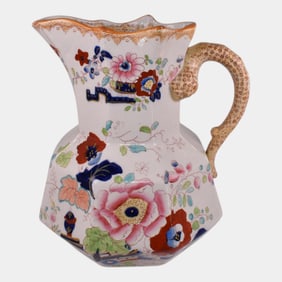 Mason English Antique 1820-30s Art Pottery Ironstone Floral Pitcher