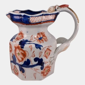 Masons 19th Cent English Art Pottery Ironstone Floral Dragon Handle Pitcher