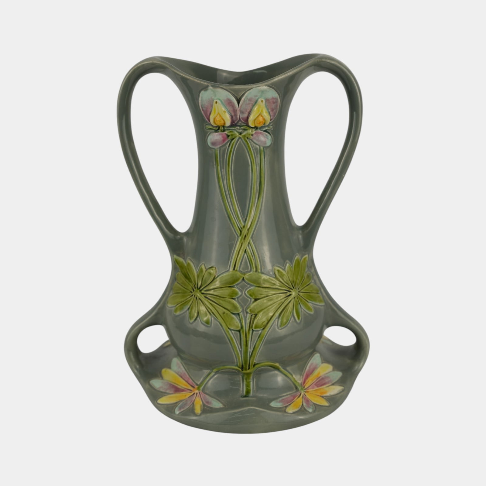 Julius Dressler Austrian Vintage Art Pottery Ceramic Handled Vase: We offer in house shipping on all items. Plus spend $2000 on winning bids and your shipping is free. Julius Dressler Austrian Vintage Art Pottery Ceramic Handled Vase Striking Julius Dressler Austrian