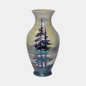 Art Wagner For Queen Pottery Zanesville Ohio Scenic Landscape Luster Vase