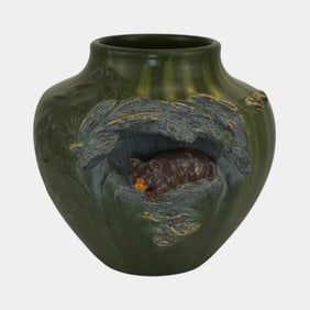 Ephraim Faience 2011 Hand Made Pottery Mountain Grizzly Ceramic Vase