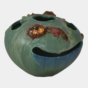 Ephraim Faience 2012 Hand Made Pottery Sea Otters Ceramic Vase