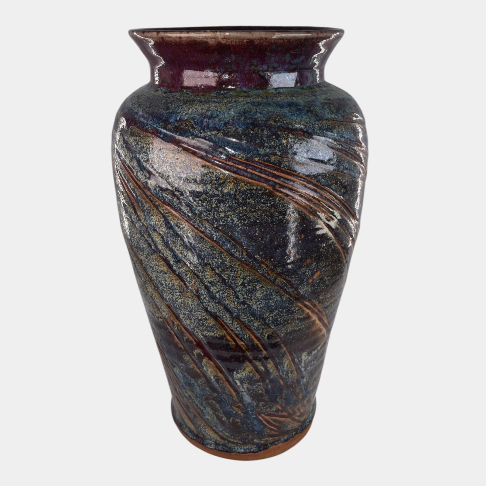Lance Timco Studio Art Pottery Purple With Blue Floor Vase: We offer in house shipping on all items. Plus spend $2000 on winning bids and your shipping is free. Lance Timco Studio Art Pottery Purple With Blue Floor Vase Vividly glazed, this tall contemporary v