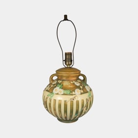 Roseville Cherry Blossom 1933 Vintage Art Pottery Brown Factory Lamp