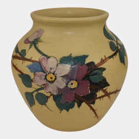Weller Yellow Hudson 1920s Vintage Pottery Hand Painted Vase Sara Timberlake