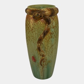 Ephraim Faience Hand Made Pottery Green Snake Vase