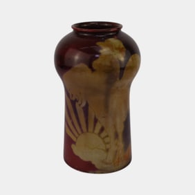 Bernard Moore 1905 English Art Pottery Rooster At Sunrise Red Flambe Luster Vase