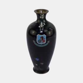 Cloisonne Frank Lloyd Wright Designed Imperial Hotel Tokyo Japan Metal Vase