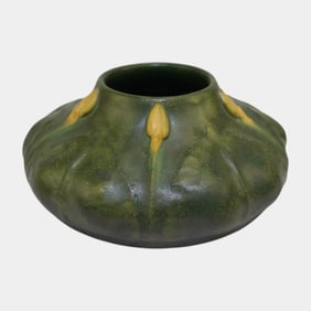 Ephraim Faience Pottery Budding Gourd Matte Green Vase 117C