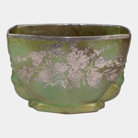 Frankoma Silver Overlay Vintage Art Pottery Green Vase 85