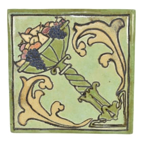 Owens Empire Vintage Pottery Fruit Basket Green Ceramic Tile