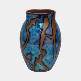 Paul Katrich Studio Art Pottery Blue Iridescent Hand Made Vase 607