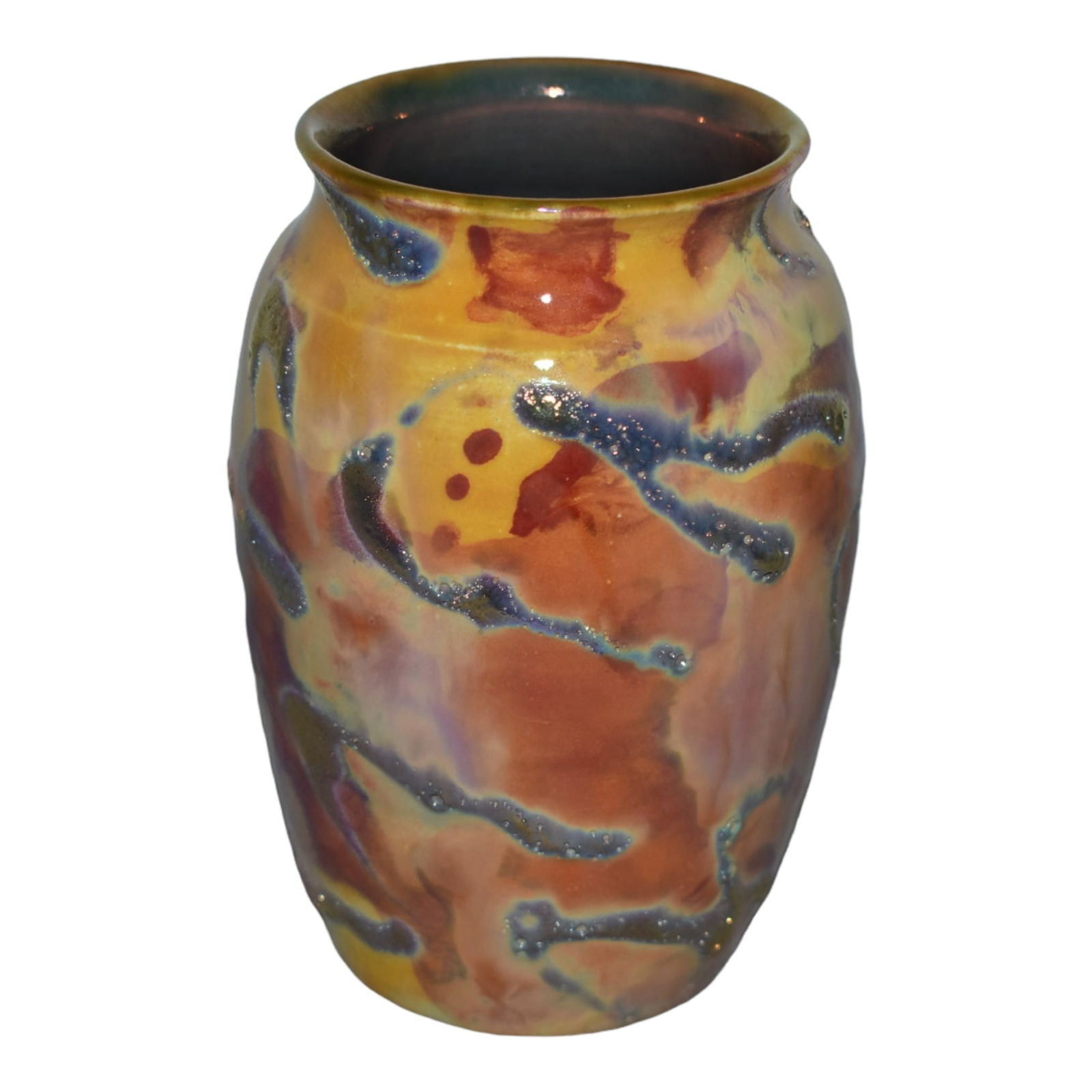 Paul Katrich Studio Pottery Metallic Luster Streak Vase 1233: We offer in house shipping on all items. Plus spend $2000 on winning bids and your shipping is free. Paul Katrich Studio Pottery Metallic Luster Streak Vase 1233 Striking Paul Katrich studio art potte