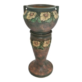 Roseville Dahlrose 1928 Vintage Art Pottery Jardiniere And Pedestal 614-10