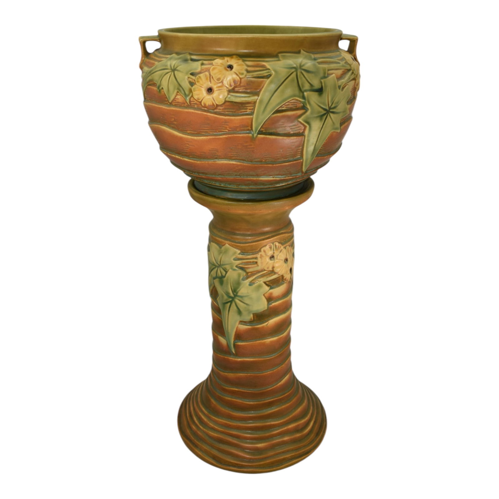 Roseville Luffa Brown 1934 Vintage Art Pottery Ceramic Jardiniere Pedestal 631-8 (1 of 8)