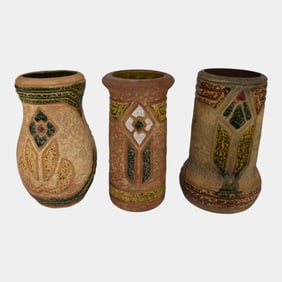 Roseville Mostique Tan Vintage Art Pottery Ceramic Vases