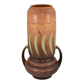 Roseville Falline Brown 1933 Vintage Pottery Tall Vase 653-12