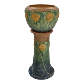 Roseville Sunflower 1930 Vintage Art Pottery Ceramic Jardiniere Pedestal 619