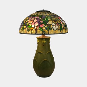 Tiffany Scott Riggs Jemerick Arts and Crafts Pottery Matte Green Pansy Lamp
