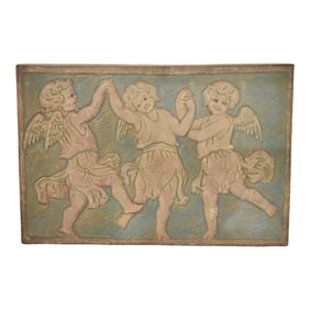 Batchelder California 1920s Vintage Pottery Dancing Angels Tan Blue Large Tile