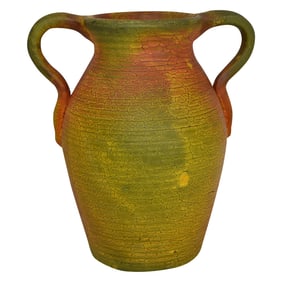 Weller Ansonia 1920s Arts And Crafts Pottery Mottled Green Orange Vase
