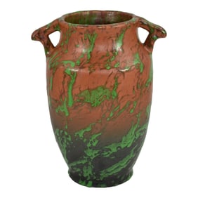 Weller Greora 1930s Vintage Arts and Crafts Pottery Green Vase