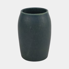 Marblehead Art & Crafts Pottery Dark Blue Green Cylindrical Vase