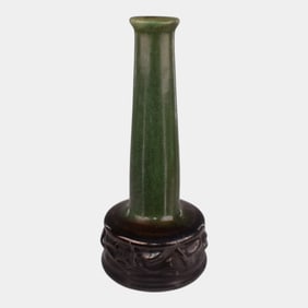 Peters And Reed Art Pottery Matte Green Fire Hose Nozzle Bud Vase