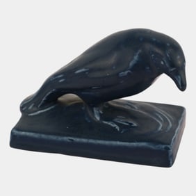 Rookwood 1919 Vintage Art Pottery Blue Rook Ceramic Paperweight Figurine 1623