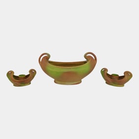Weller Elberta Vintage Art Deco Pottery Console Bowl Flower Frog Candle Holders