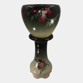 Weller Eocean 1900s Vintage Pottery Floral Green Ceramic Jardiniere Planter