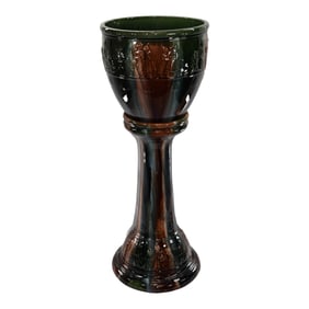Roseville Blended Majolica Early 1900s Pottery Dutch Village Jardiniere Pedestal
