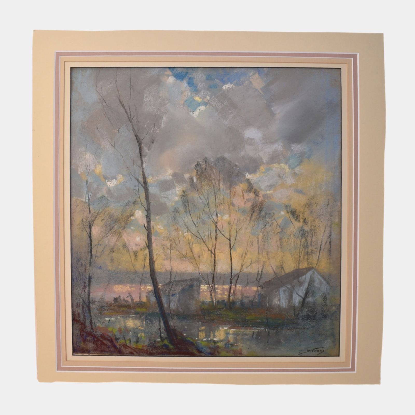 Will Henry Stevens (American, 1881-1949) Scenic Waterside Landscape Pastel: We offer in house shipping on all items. Plus spend $2000 on winning bids and your shipping is free. Will Henry Stevens (American, 1881-1949) Scenic Waterside Landscape Pastel This pastel landscape is