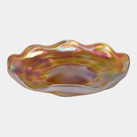 Louis Comfort Tiffany LCT Favrile 1920 Vintage Art Iridescent Yellow Glass Dish