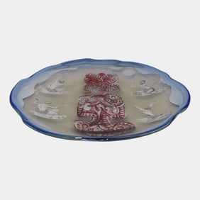 Giancarlo Begotti For Murano 1958 Red Figural Blue Glass Charger Platter
