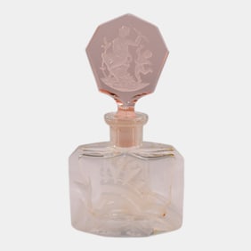Czechoslovakian Vintage 1920-38 Pink Clear Art Deco Etched Glass Perfume Bottle