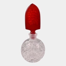 Czechoslovakian Vintage 1920-38 Red Grapes Clear Glass Perfume Bottle