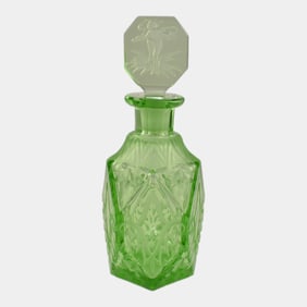 Czechoslovakian Vintage 1920-38 Green Figural Glass Perfume Bottle