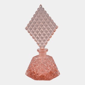 Czechoslovakian Vintage 1920-38 Pink Glass Diamond Top Perfume Bottle