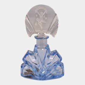 Czechoslovakian Vintage 1920-38 Art Blue Figural Glass Perfume Bottle