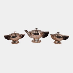 Sterling Silver Vintage Streamline Art Deco Three Piece Tea Set