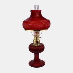 Fenton Aladdin Special Limited Edition Ruby Red Vertique Oil Lamp #244/500