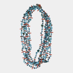 Tanner Southwest Coral And Turquoise Six Strand 20 Inch Necklace