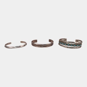 Three Vintage Navajo Silver Cuffs