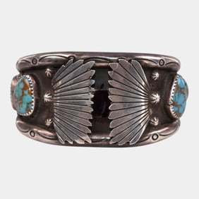 David Tune Navajo Sterling Silver Cuff With Turquoise