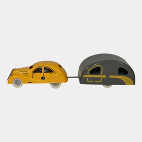 Vintage CIJ Steel Renault Viva Grand Sport in Yellow & Caravan #C3154