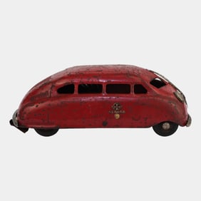 Buddy L Vintage Wind Up Pressed Metal Red Scarab Car