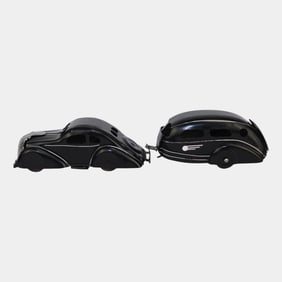 Wyandotte Toys Black Streamlined Coup & Travel Trailer Pressed Steel Toy