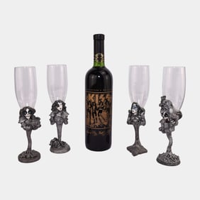 Collector's Edition Kiss 1995 California Cabernet Sauvignon Wine And Glasses