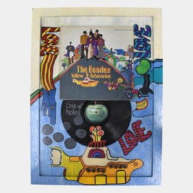 Yu-Neek The Beatles Yellow Submarine Framed Album Cover LP Mixed Media Artwork